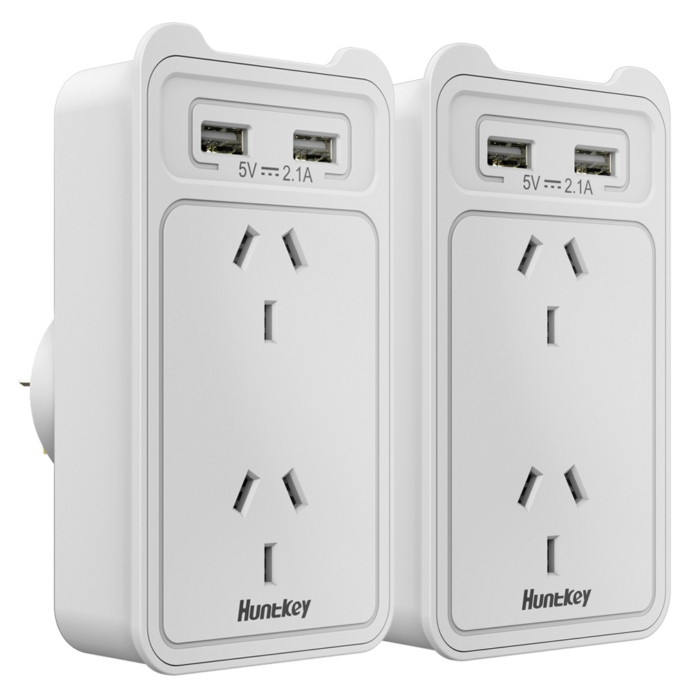 HUNTKEY SAC207 SMART WALL CHARGER with 2 AC and 2 USB combined 2.4A (TWIN PACK)