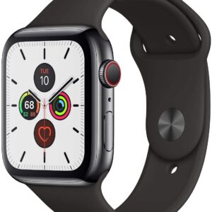Apple Watch Series 5 (GPS + Cellular, 44MM) - Space Gray Aluminum Case with Black Sport Band (Renewed)