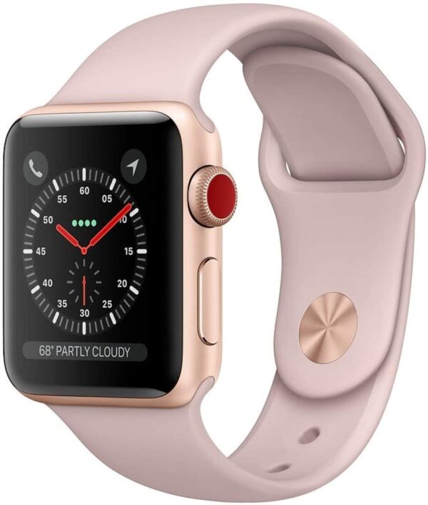 Apple Watch Series 3 (GPS + Cellular, 38MM) - Gold Aluminum Case with Pink Sand Sport Band (Renewed)