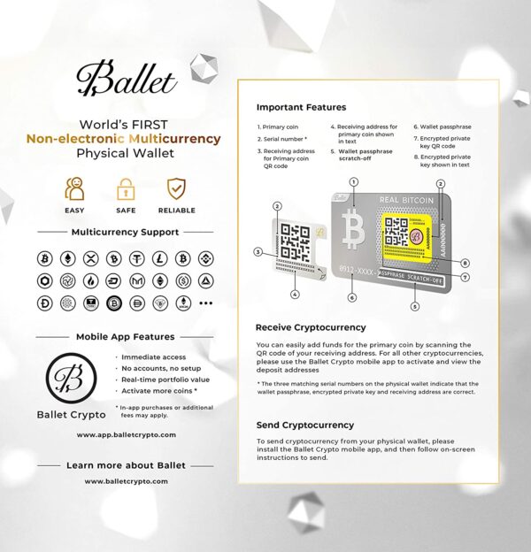 Ballet Real Bitcoin - Physical Cryptocurrency Wallet with Multicurrency Support, The Easiest Crypto Cold Storage Wallet (Single)