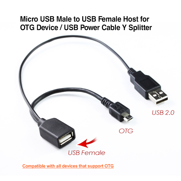 Micro USB Male to USB Female Host for OTG Device / USB Power Cable Y Splitter 1 Micro USB Male to USB Female Host for OTG Device / USB Power Cable Y Splitter