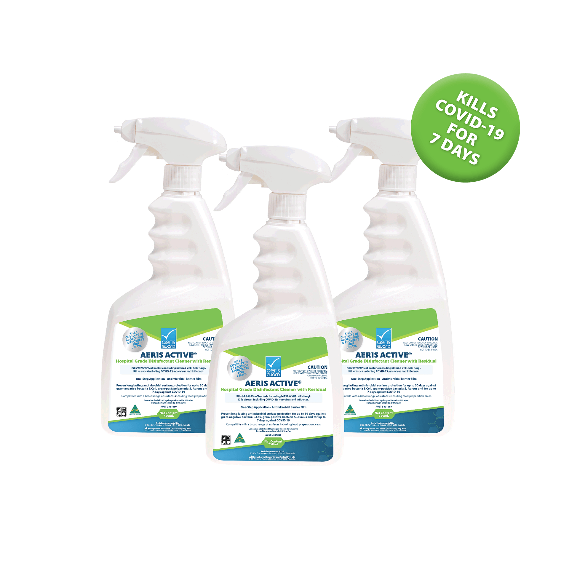 Aeris Active Broad-Spectrum Disinfectant Cleaner - 750ml 3-Pack
