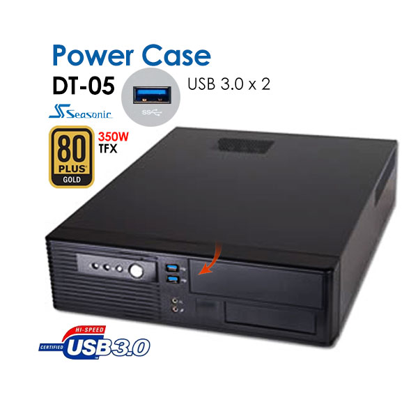 POWERCASE DT05 SLIM DESKTOP with 2 x USB3.0 Ports + Bonus SEASONIC 350W TFX 80Plus Gold PSU