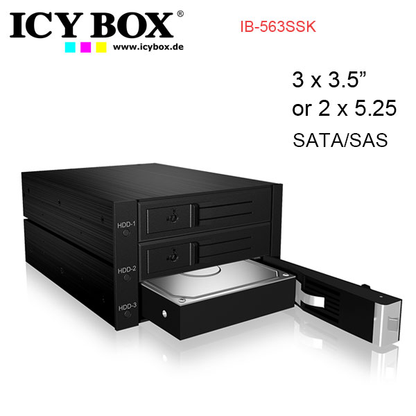 ICY BOX Backplane for 3x 3.5" SATA or SAS HDD in 2x 5.25" bay  (IB-563SSK)