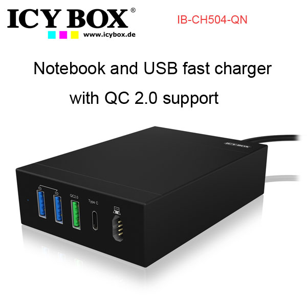 ICYBOX IB-CH504-QN Notebook and USB fast charger with QC 2.0 support