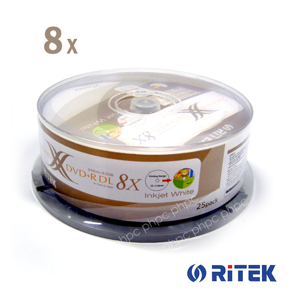 Ritek Ridata DVD+R Double Layer 8x White top Printable 25pcs