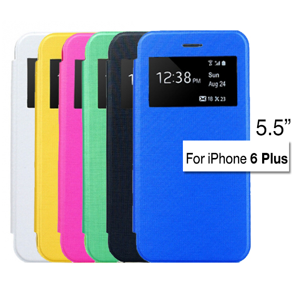 WINDOW VIEW SLIM LEATHER FLIP CASE FROSTED PC COVER FOR IPHONE 6 PLUS 5.5'   (BLACK, BLUE, YELLOW, PINK, WHITE, GREEN,)