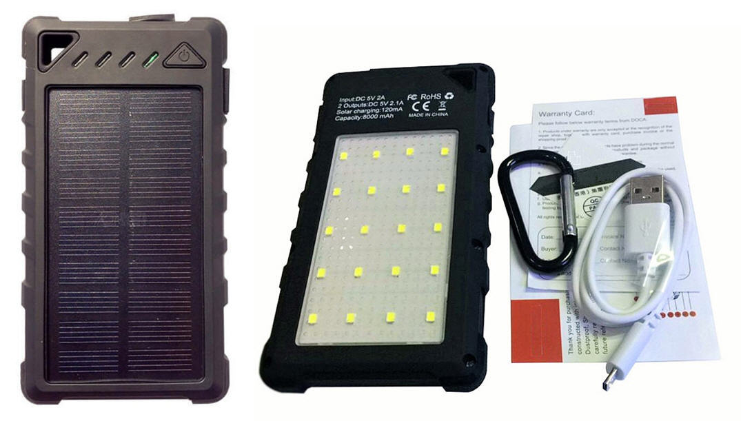 Rugged Solar Power Bank 8000mAh with 20 LED Lights 5W  Strong lighting