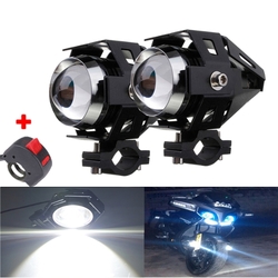 2pcs U5 Motorcycle LED Headlights Black Driving Fog Spot Hi/Lo Light with Kill Switch 2