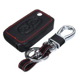 2 Button PU Leather Key Chain Case Cover for Peugeot 301 308S 408 508 2008 3008 2