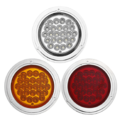 4Inch 24V Chrome 24LED Car Reverse Indicator Tail Light Lamp Round for Truck Trailer Boat