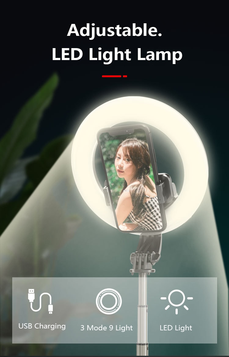 L07 Wireless Bluetooth Selfie Stick Foldable Handheld Remote Shutter Tripod With 5" LED Ring Photography Light For Android IOS 3 L07 Wireless Bluetooth Selfie Stick Foldable Handheld Remote Shutter Tripod With 5" LED Ring Photography Light For Android IOS - Image 3