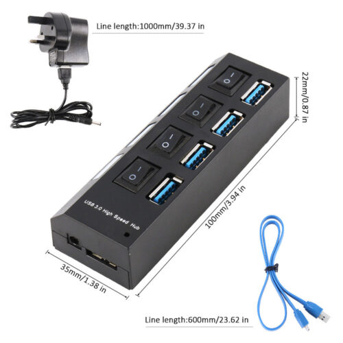 UK/US/AU/EU Plug USB 3.0 Hub Multi USB Splitter 4 Ports 5Gbps Speed Use Power Adapter With Switch For Mobile phone computer D30 6