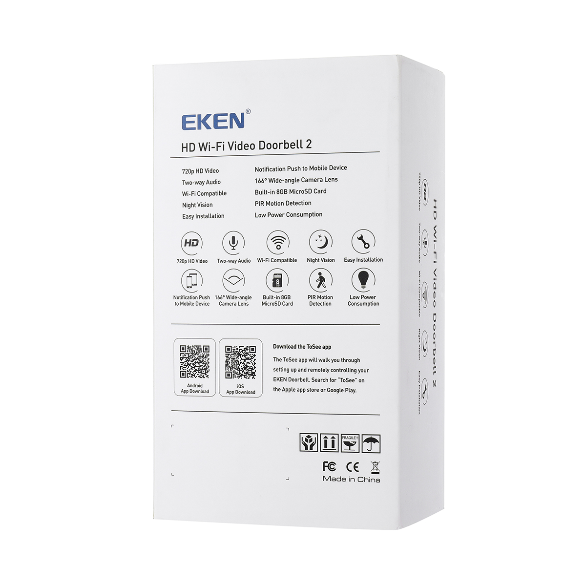 EKEN Video Doorbell 2 720P HD Wifi Camera Real-Time Video Two-Way Audio Wide-angle Lens Night Vision PIR Motion Detection App 9 EKEN Video Doorbell 2 720P HD Wifi Camera Real-Time Video Two-Way Audio Wide-angle Lens Night Vision PIR Motion Detection App - Image 9