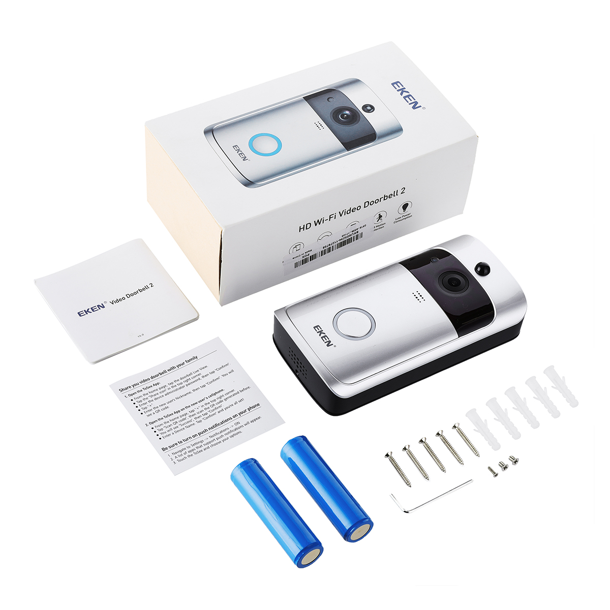 EKEN Video Doorbell 2 720P HD Wifi Camera Real-Time Video Two-Way Audio Wide-angle Lens Night Vision PIR Motion Detection App 8 EKEN Video Doorbell 2 720P HD Wifi Camera Real-Time Video Two-Way Audio Wide-angle Lens Night Vision PIR Motion Detection App - Image 8