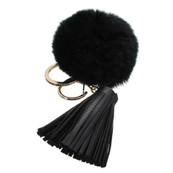 Car Keychain Handbag KeyRing Fashion Beaver Rabbit Fur Ball PomPom with Tassel
