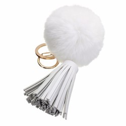 Car Keychain Handbag KeyRing Fashion Beaver Rabbit Fur Ball PomPom with Tassel 3 Car Keychain Handbag KeyRing Fashion Beaver Rabbit Fur Ball PomPom with Tassel - Image 3