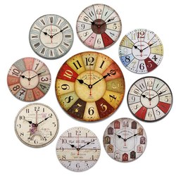 Round Vintage Rustic Wooden Wall Clock Quartz Movement 2