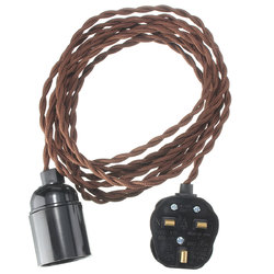 4M E27 Vintage Twisted Fabric Cable UK Plug In Pendant Lamp Light Bulb Holder Socket 5