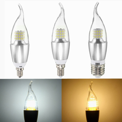Dimmable E27 E14 E12 7W 60 SMD 3014 LED Pure White Warm White Sliver Candle Light Lamp Bulb AC110V 1