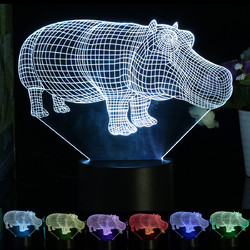 3D Hippo Desk Table Lamp 7 Color Changing LED Night Light Decor Xmas Gift 2