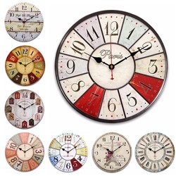 Colorful Large Wooden Wall Clock Vintage Rustic Shabby For Home Decoration Art 1