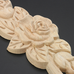 20X5cm Wood Carved Onlay Applique Unpainted Rose Flower Door Decoration 3