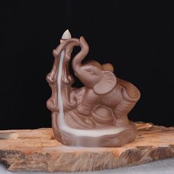 Purple Clay Backflow Incense Cone Burner Elephant Fragrant Censer Holder Home Office Furnace Decor 1