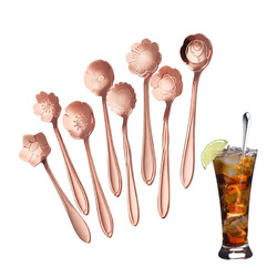 KC-FS03 Rose Gold Flower Shape Stainless Steel Coffee Sugar Spoon Scoop Tea Spoon Tableware 2