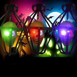Portable Colorful Flashing LED Glowing Skull Night light Hanging Cage Halloween Party Decor 2