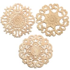 Wood Carved Onlay Applique Unpainted Flower Pattern Furniture Frame Door Decor 15cm
