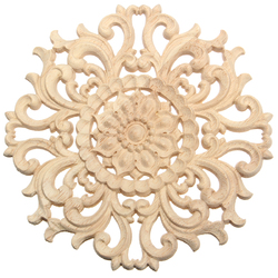 Wood Carved Onlay Applique Unpainted Flower Pattern Furniture Frame Door Decor 15cm 2