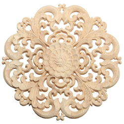 Wood Carved Onlay Applique Unpainted Flower Pattern Furniture Frame Door Decor 15cm 3