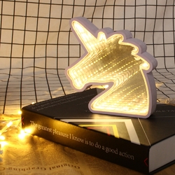Creative Cute Unicorn Mirror Lamp LED Tunnel Night Light for Kid Atmosphere Light White/Warm White 4 Creative Cute Unicorn Mirror Lamp LED Tunnel Night Light for Kid Atmosphere Light White/Warm White - Image 4