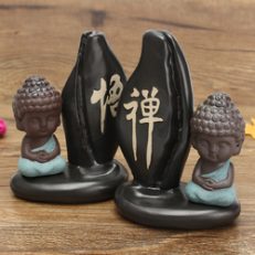 Buddha Backflow Incense Cone Coil Burner Holder Buddhist Monk Zazen Fragrant Smoke Backflow Censer