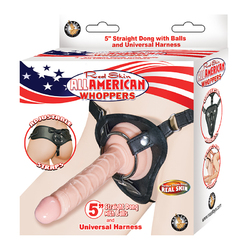 All Amer Whopper 5in Dong&Harness Flesh 1