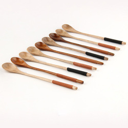 Long Handle Wooden Mixing Spoon Tie Wire Round Handle Ladle Stirring Spoon 2