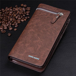 11 Card Slot SIM Card Slot Zipper Bag PU Leather Men Clutch Phone Wallet for Phone Under 5.5 inches 5