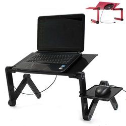 Foldable Laptop Table Stand Portable Adjustable Stand Bed Tray with Cooling Fan and Mouse Pad 1 Foldable Laptop Table Stand Portable Adjustable Stand Bed Tray with Cooling Fan and Mouse Pad