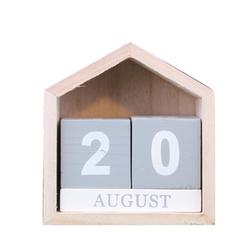 Vintage Design House Shape Perpetual Calendar Wood Desk Wooden Block Home Office Supplies Decoration 1