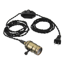 E27 4M Vintage Copper Bulb Adapter Base Socket Lamp Holder with Dimmer Switch US Plug 2