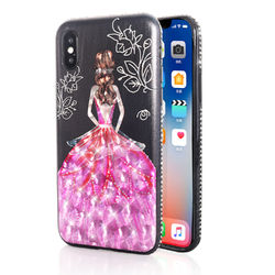 Bakeey 3D Painting Protective Case For iPhone X/8/8 Plus/7/7 Plus/6s Plus/6 Plus/6s/6 Pink Dress Glitter Bling 1