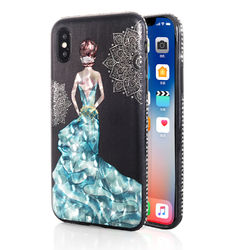 Bakeey 3D Painting Protective Case For iPhone X/8/8 Plus/7/7 Plus/6s Plus/6 Plus/6s/6 Blue Dress Glitter Bling 1