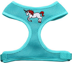 Unicorn Embroidered Soft Mesh Pet Harness Aqua Small 1 Unicorn Embroidered Soft Mesh Pet Harness Aqua Small
