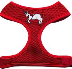Unicorn Embroidered Soft Mesh Pet Harness Red Large
