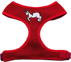 Unicorn Embroidered Soft Mesh Pet Harness Red Medium