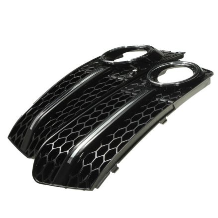 Pair Glossy Black Fog Light Cover Grills For Audi A4 B8 2009-2011 3
