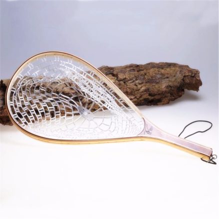 58CM Wooden Handle Fly Fish Fishing Landing Trout Clear Rubber Net Mesh Catch Tackle 2