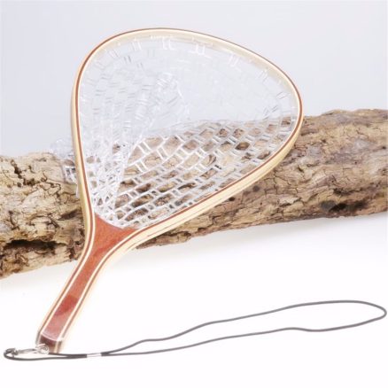 58CM Wooden Handle Fly Fish Fishing Landing Trout Clear Rubber Net Mesh Catch Tackle 3