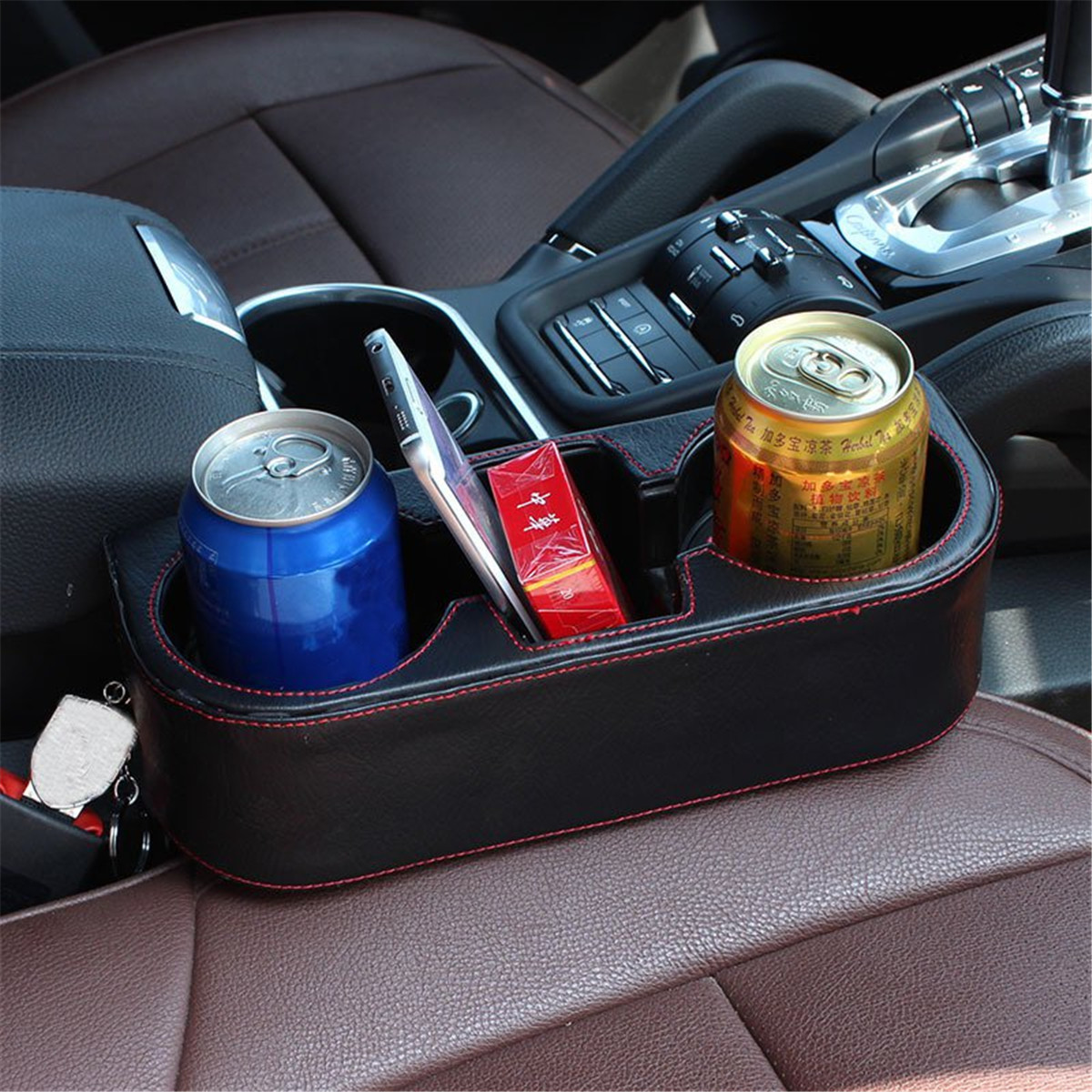 Multi-functional PU Leather Car Seat Crevice Storage Box Seat Gap Organizer Drink Cup Holder 1